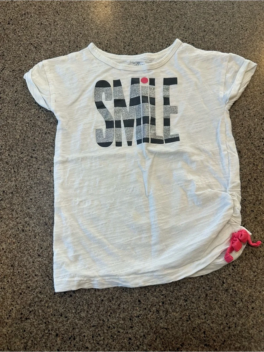 Kids White 'Smile' Short Sleeve Tee with Pink Accent